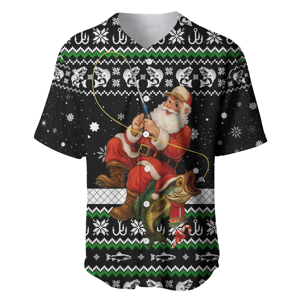 Santa Claus Fishing Christmas Baseball Jersey Xmas Holiday Patterns - Wonder Print Shop