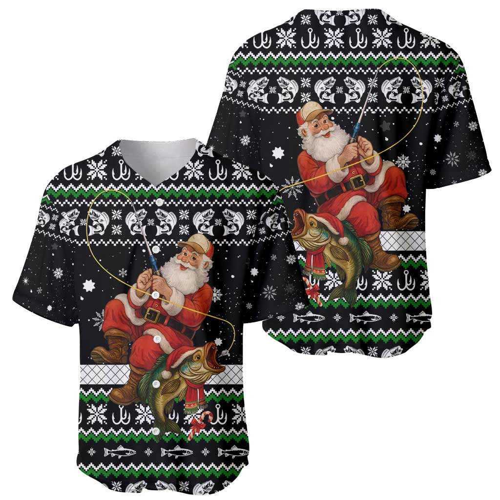Santa Claus Fishing Christmas Baseball Jersey Xmas Holiday Patterns - Wonder Print Shop
