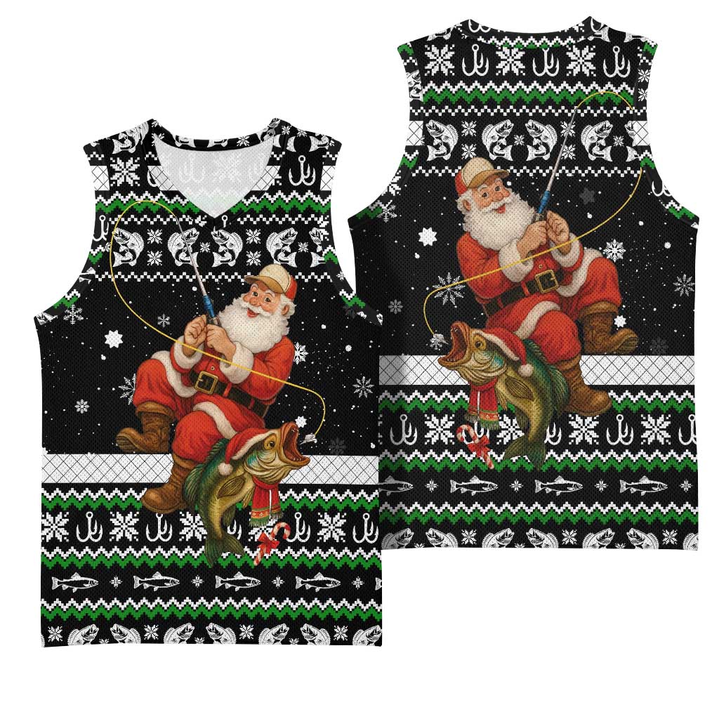 Santa Claus Fishing Christmas Basketball Jersey Xmas Holiday Patterns - Wonder Print Shop
