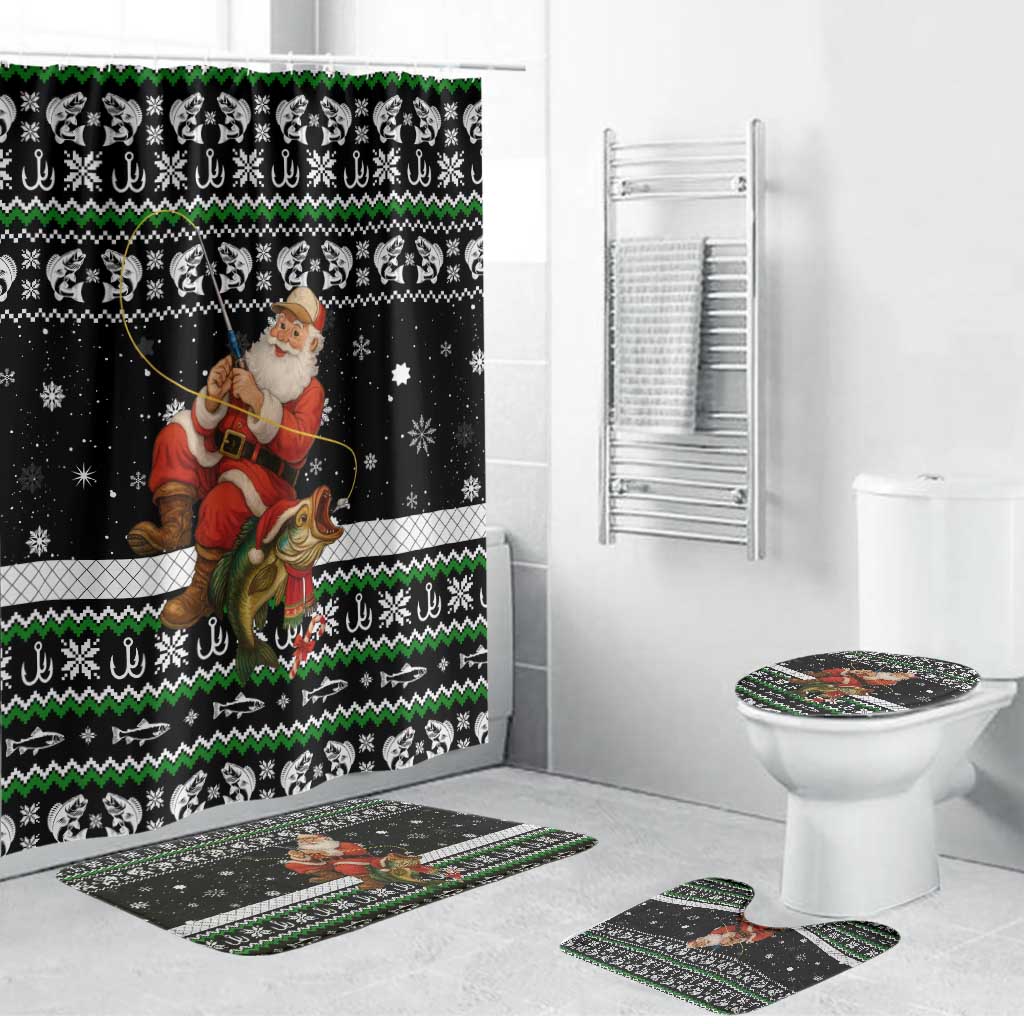 Santa Claus Fishing Christmas Bathroom Set Xmas Holiday Patterns - Wonder Print Shop