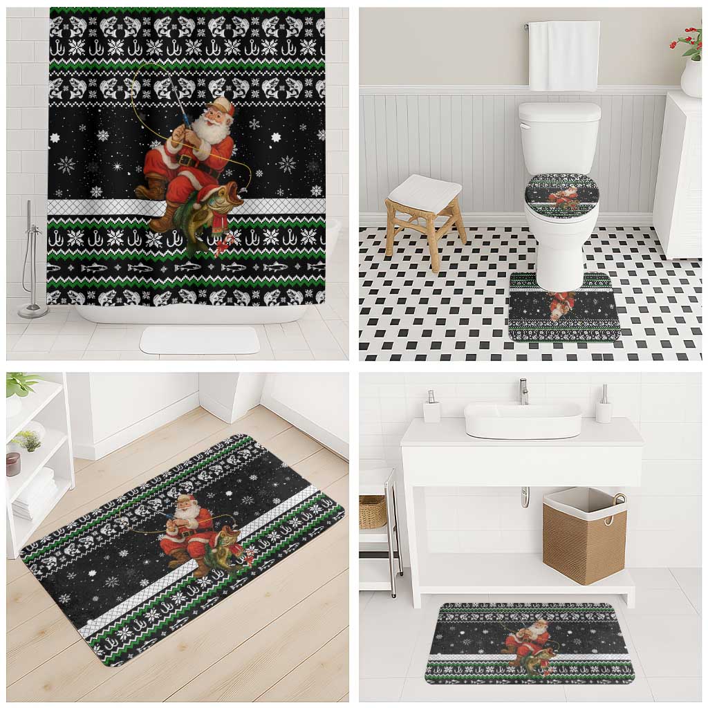 Santa Claus Fishing Christmas Bathroom Set Xmas Holiday Patterns - Wonder Print Shop