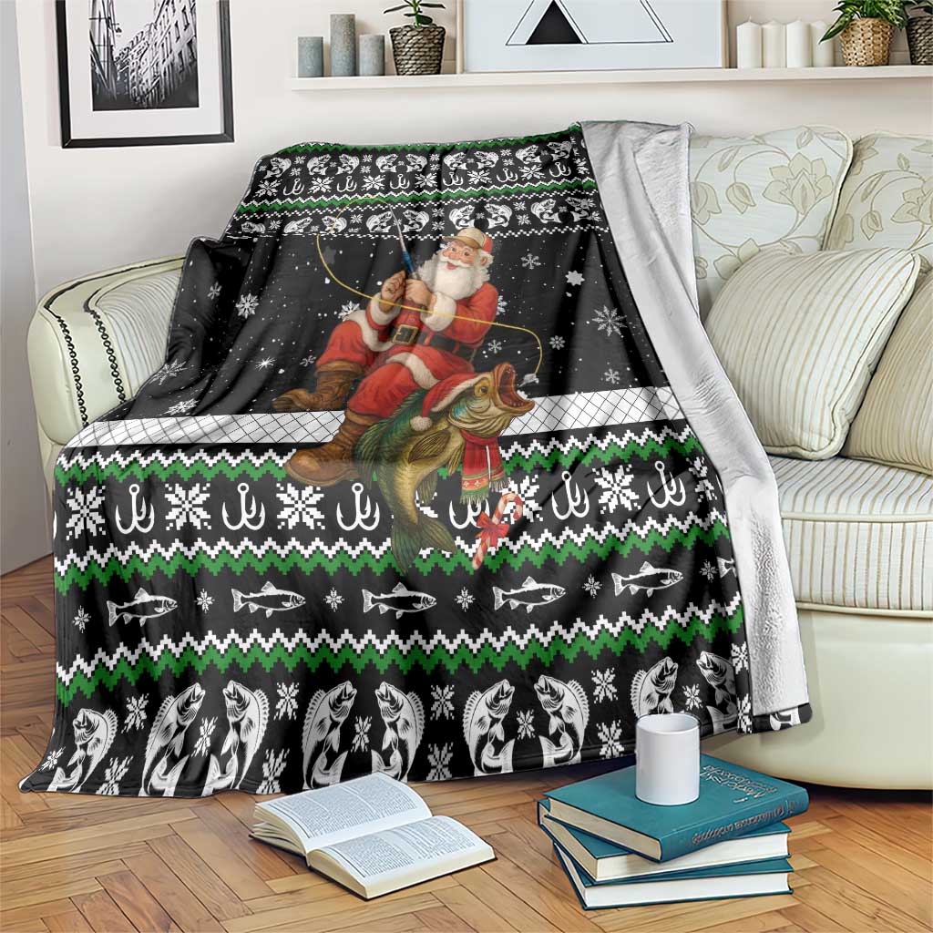 Santa Claus Fishing Christmas Blanket Xmas Holiday Patterns - Wonder Print Shop