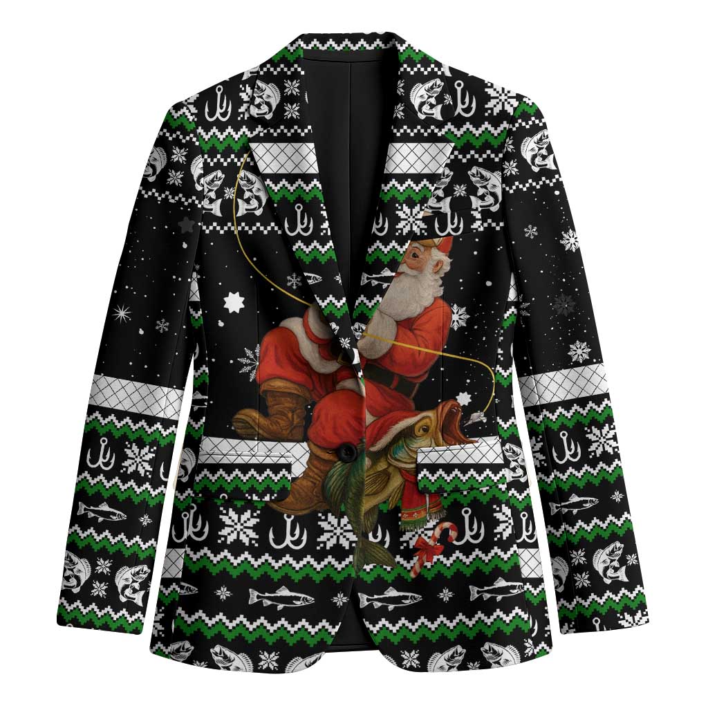 Santa Claus Fishing Christmas Blazer Xmas Holiday Patterns - Wonder Print Shop
