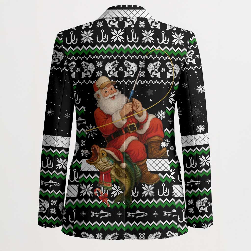 Santa Claus Fishing Christmas Blazer Xmas Holiday Patterns - Wonder Print Shop
