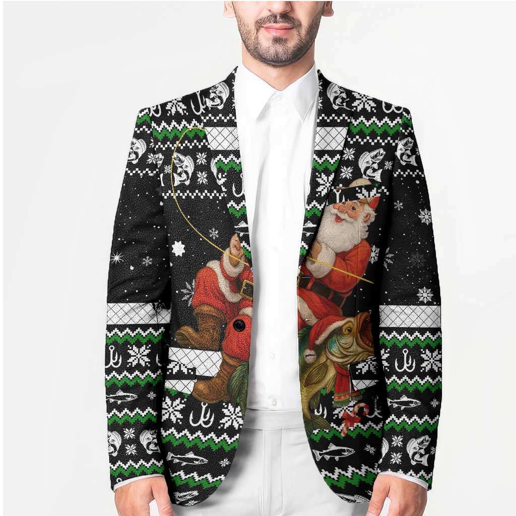 Santa Claus Fishing Christmas Blazer Xmas Holiday Patterns - Wonder Print Shop