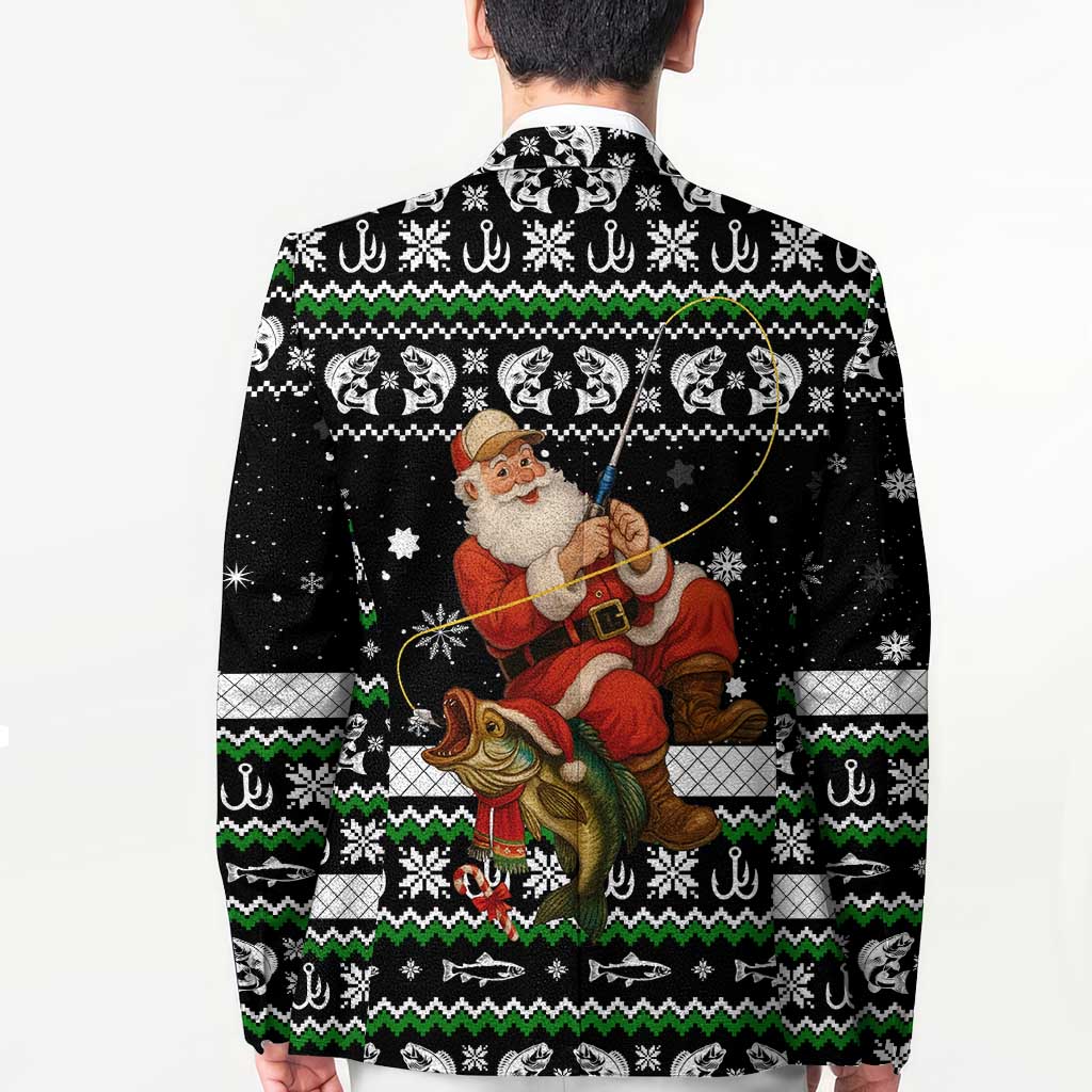 Santa Claus Fishing Christmas Blazer Xmas Holiday Patterns - Wonder Print Shop