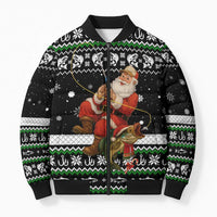 Santa Claus Fishing Christmas Bomber Puffer Jacket Xmas Holiday Patterns - Wonder Print Shop