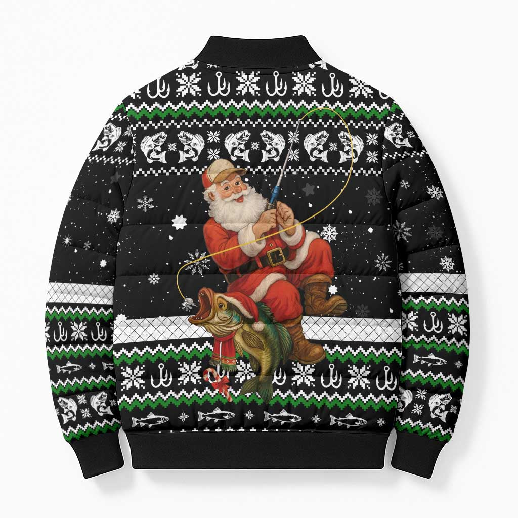 Santa Claus Fishing Christmas Bomber Puffer Jacket Xmas Holiday Patterns - Wonder Print Shop
