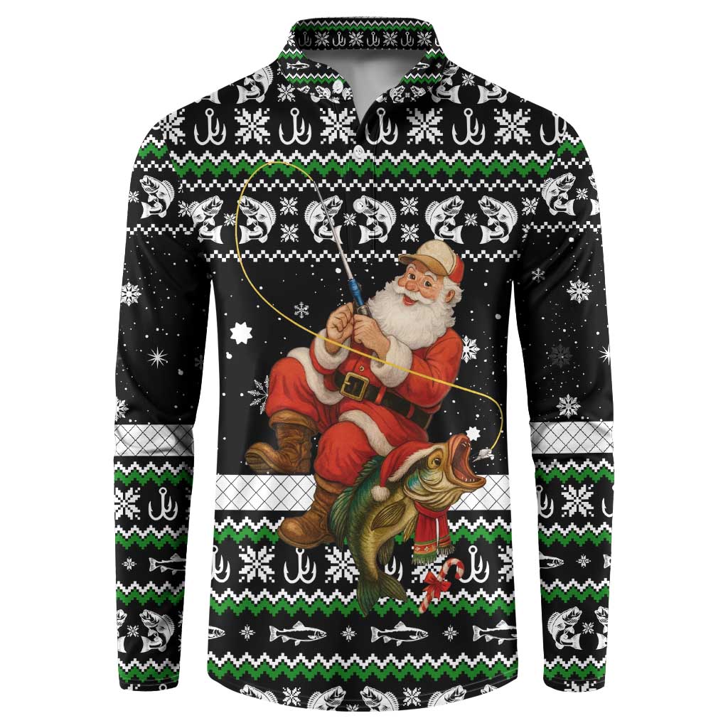 Santa Claus Fishing Christmas Button Sweatshirt Xmas Holiday Patterns - Wonder Print Shop