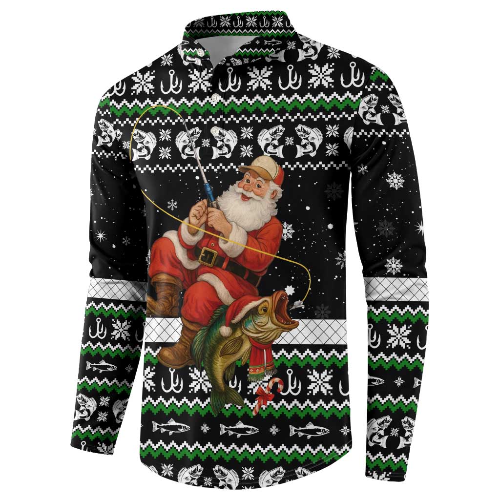 Santa Claus Fishing Christmas Button Sweatshirt Xmas Holiday Patterns - Wonder Print Shop