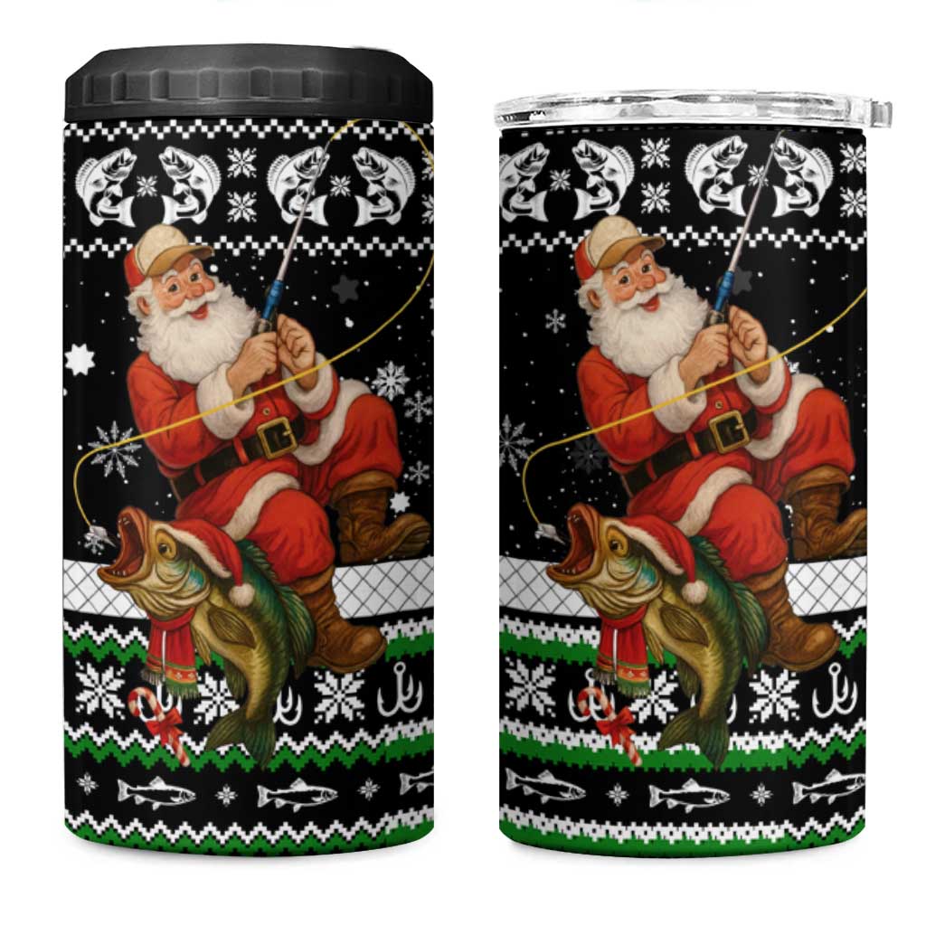 Santa Claus Fishing Christmas 4 in 1 Can Cooler Tumbler Xmas Holiday Patterns - Wonder Print Shop