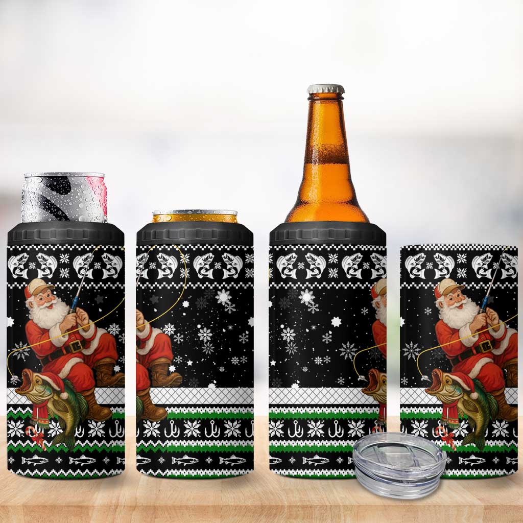 Santa Claus Fishing Christmas 4 in 1 Can Cooler Tumbler Xmas Holiday Patterns - Wonder Print Shop