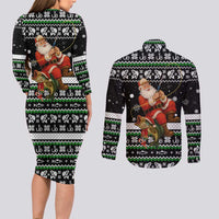 Santa Claus Fishing Christmas Couples Matching Long Sleeve Bodycon Dress and Long Sleeve Button Shirt Xmas Holiday Patterns - Wonder Print Shop