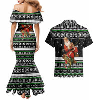 Santa Claus Fishing Christmas Couples Matching Mermaid Dress and Hawaiian Shirt Xmas Holiday Patterns - Wonder Print Shop