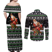 Santa Claus Fishing Christmas Couples Matching Off Shoulder Maxi Dress and Long Sleeve Button Shirt Xmas Holiday Patterns - Wonder Print Shop