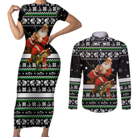 Santa Claus Fishing Christmas Couples Matching Short Sleeve Bodycon Dress and Long Sleeve Button Shirt Xmas Holiday Patterns - Wonder Print Shop