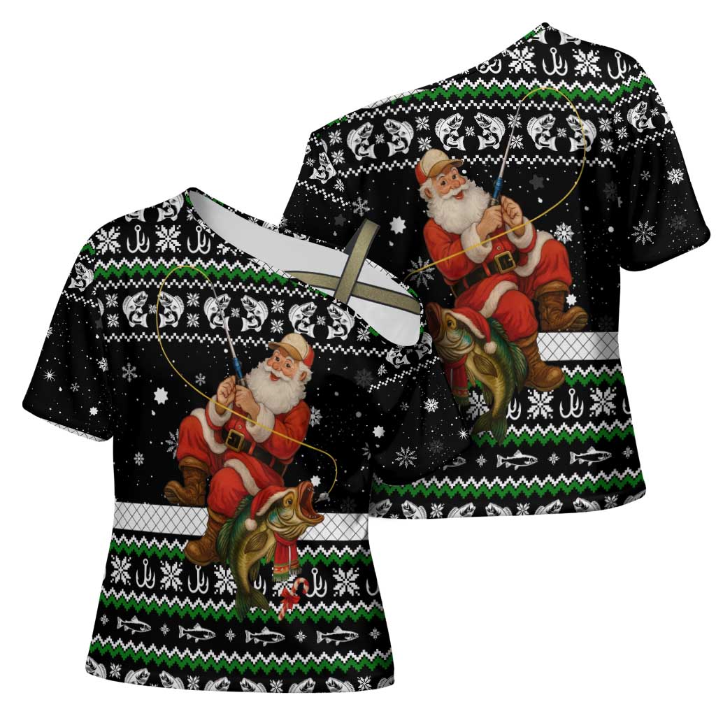 Santa Claus Fishing Christmas Cross Shoulder Shirt Xmas Holiday Patterns - Wonder Print Shop
