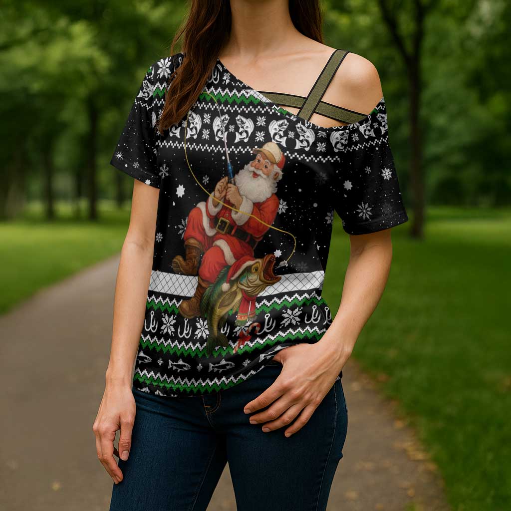 Santa Claus Fishing Christmas Cross Shoulder Shirt Xmas Holiday Patterns - Wonder Print Shop