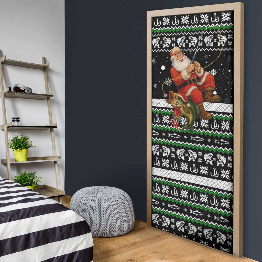 Santa Claus Fishing Christmas Door Cover Xmas Holiday Patterns - Wonder Print Shop