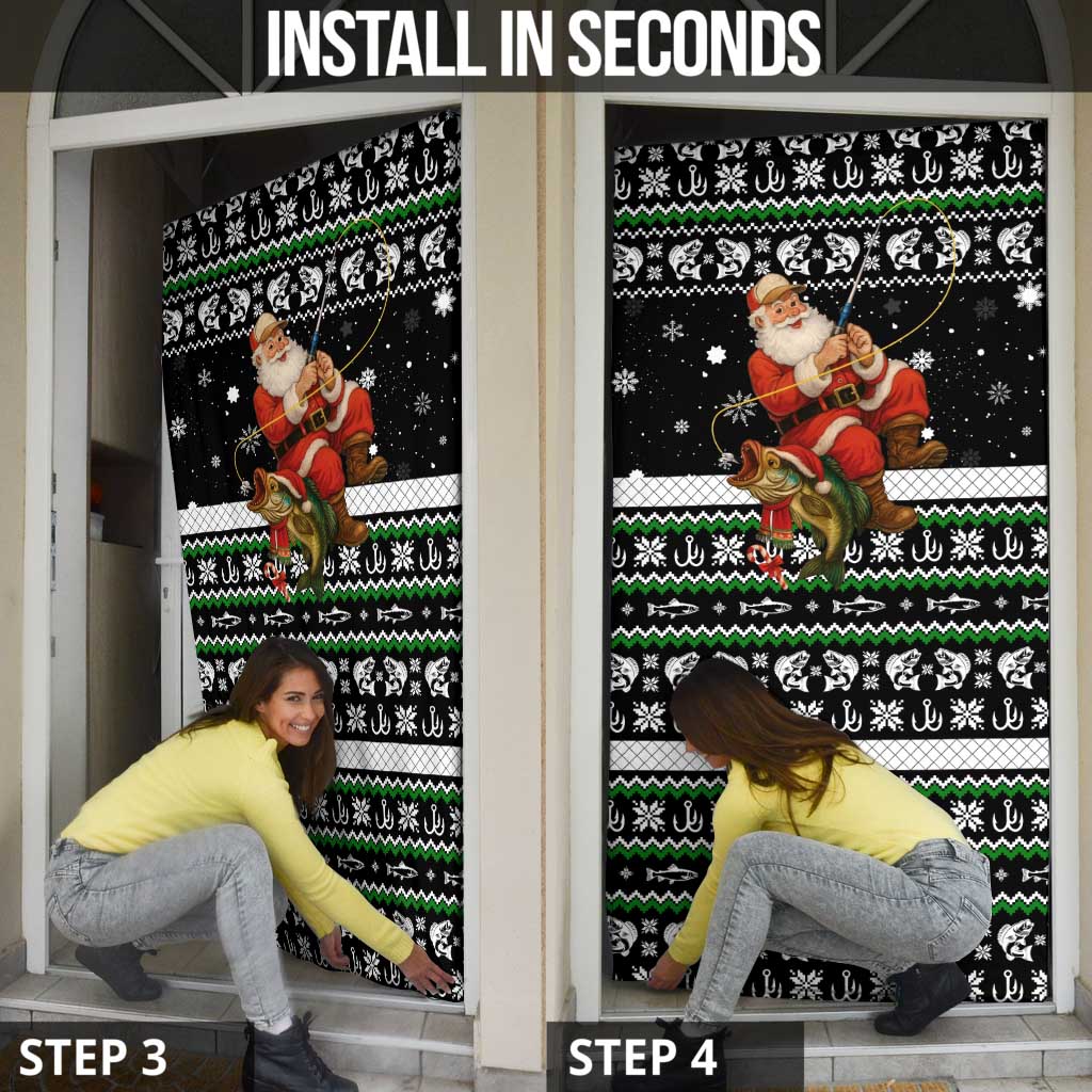 Santa Claus Fishing Christmas Door Cover Xmas Holiday Patterns - Wonder Print Shop
