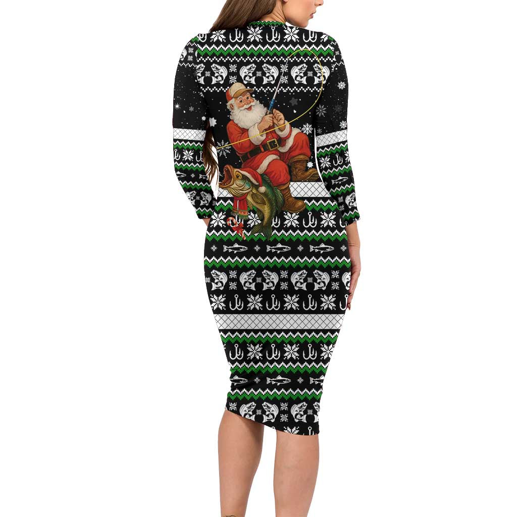 Santa Claus Fishing Christmas Family Matching Long Sleeve Bodycon Dress and Hawaiian Shirt Xmas Holiday Patterns - Wonder Print Shop