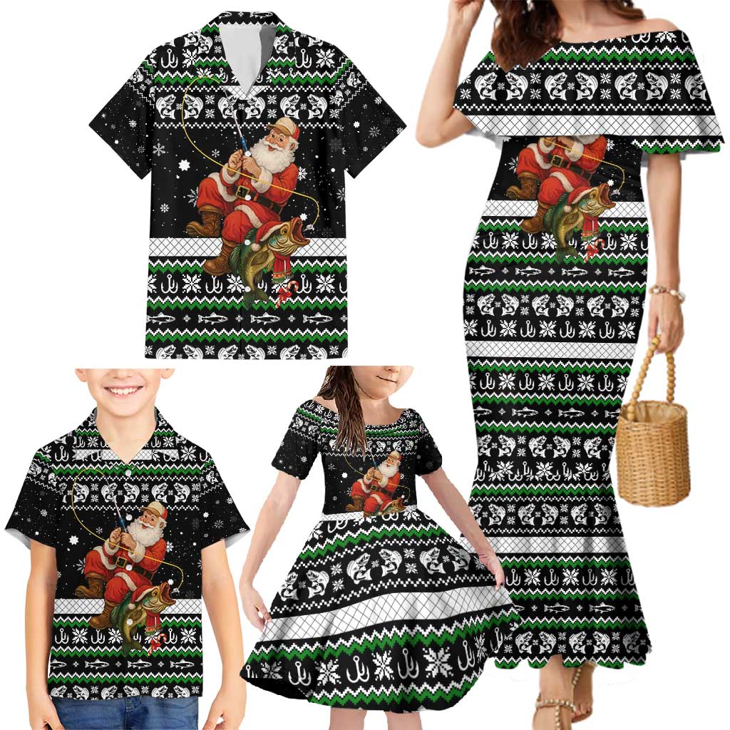 Santa Claus Fishing Christmas Family Matching Mermaid Dress and Hawaiian Shirt Xmas Holiday Patterns - Wonder Print Shop