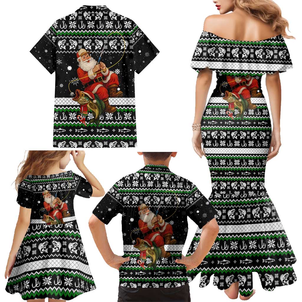 Santa Claus Fishing Christmas Family Matching Mermaid Dress and Hawaiian Shirt Xmas Holiday Patterns - Wonder Print Shop