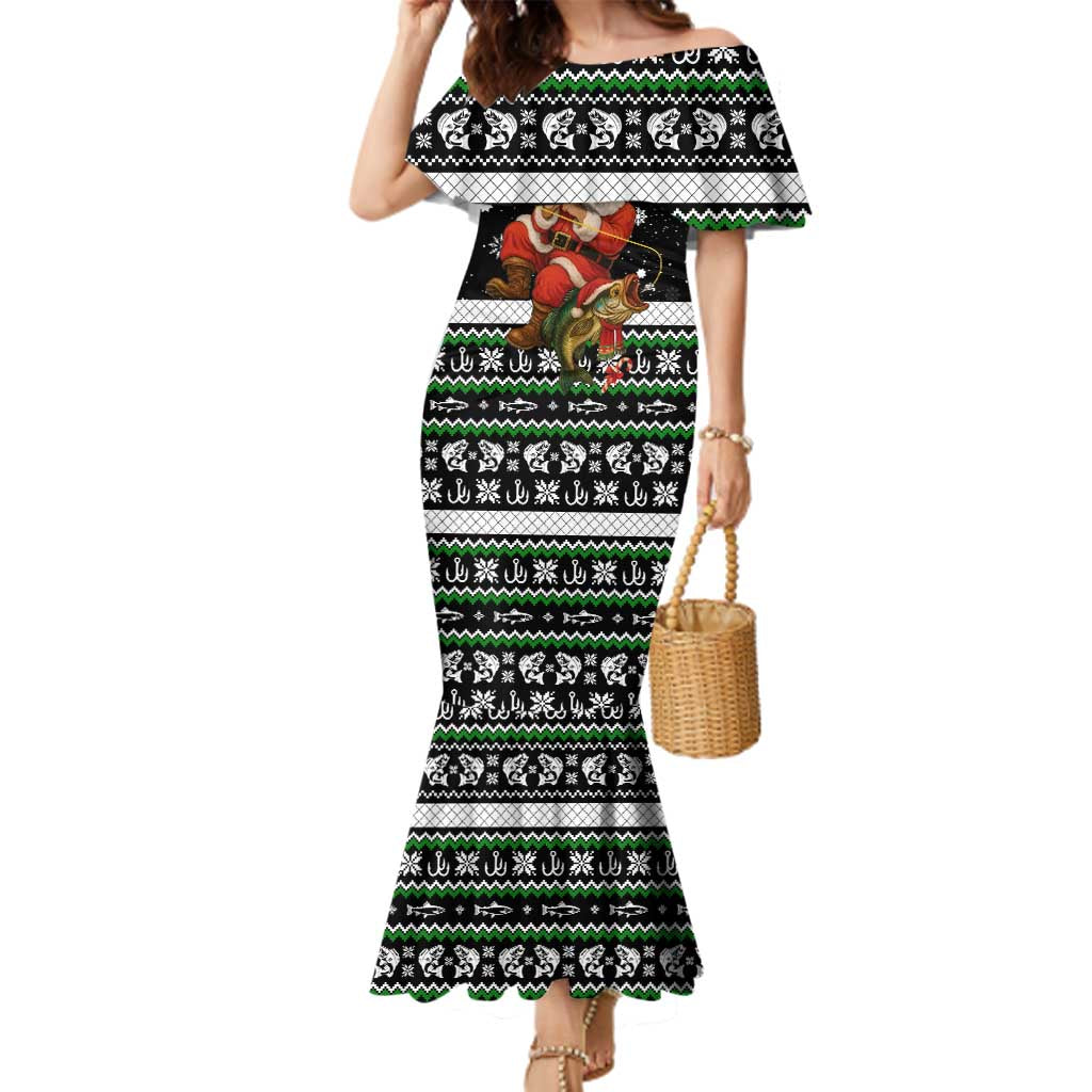 Santa Claus Fishing Christmas Family Matching Mermaid Dress and Hawaiian Shirt Xmas Holiday Patterns - Wonder Print Shop