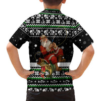 Santa Claus Fishing Christmas Family Matching Off The Shoulder Long Sleeve Dress and Hawaiian Shirt Xmas Holiday Patterns - Wonder Print Shop