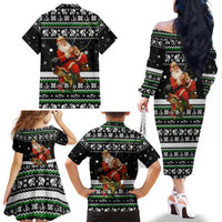 Santa Claus Fishing Christmas Family Matching Off The Shoulder Long Sleeve Dress and Hawaiian Shirt Xmas Holiday Patterns - Wonder Print Shop
