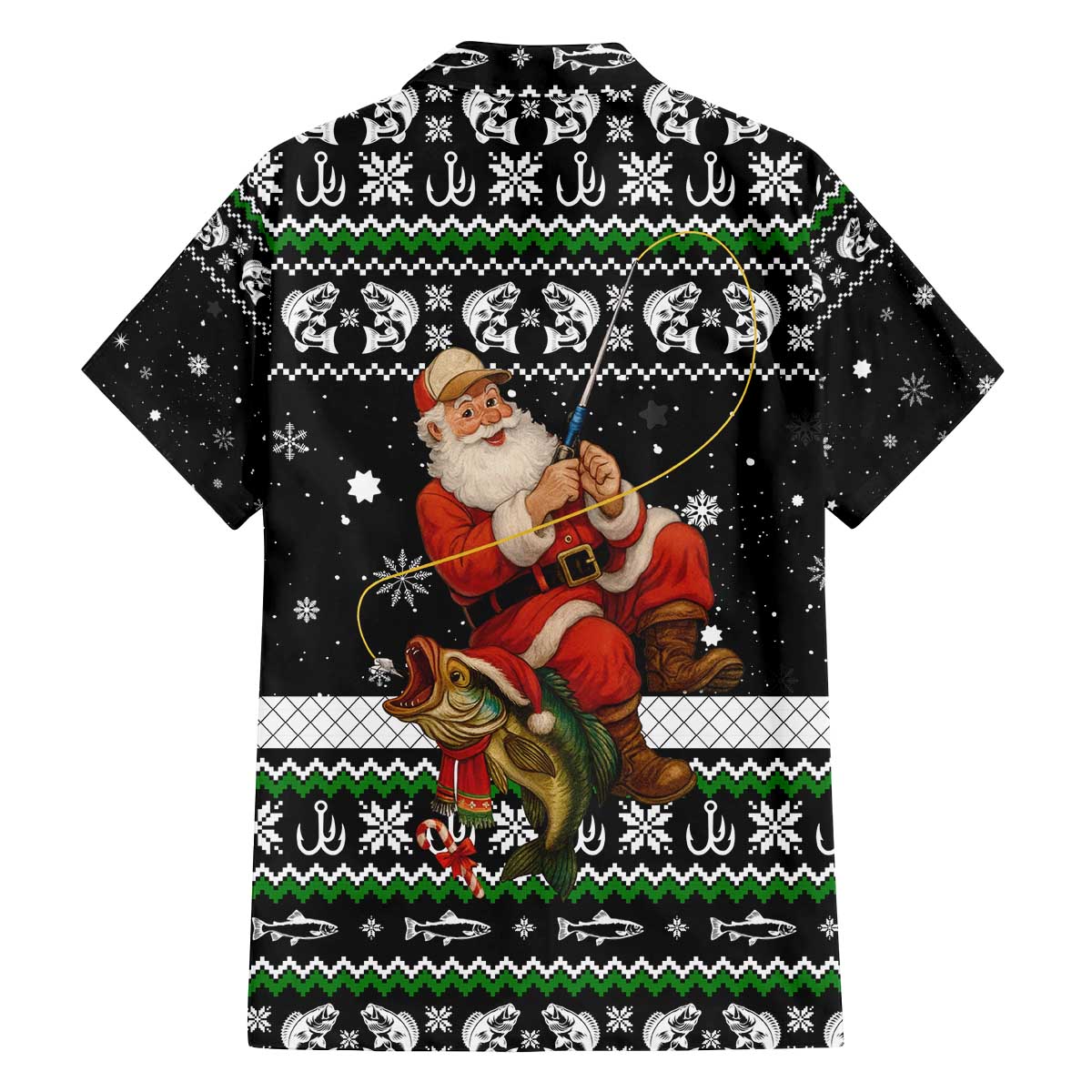 Santa Claus Fishing Christmas Family Matching Off The Shoulder Long Sleeve Dress and Hawaiian Shirt Xmas Holiday Patterns - Wonder Print Shop
