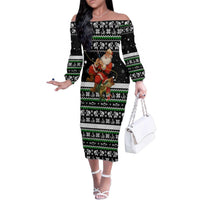 Santa Claus Fishing Christmas Family Matching Off The Shoulder Long Sleeve Dress and Hawaiian Shirt Xmas Holiday Patterns - Wonder Print Shop