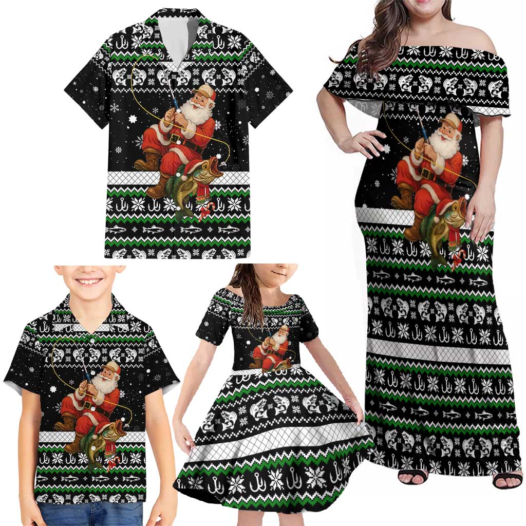 Santa Claus Fishing Christmas Family Matching Off Shoulder Maxi Dress and Hawaiian Shirt Xmas Holiday Patterns - Wonder Print Shop