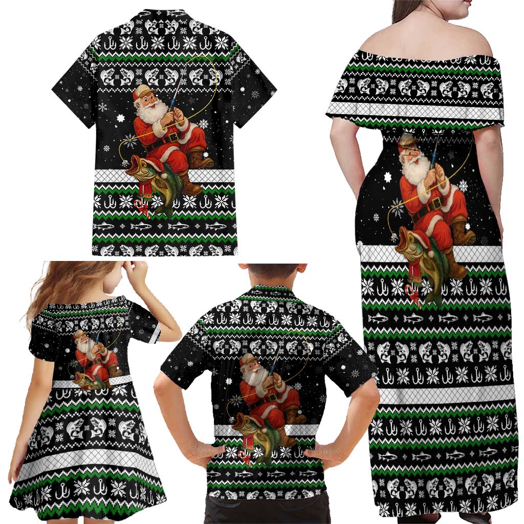 Santa Claus Fishing Christmas Family Matching Off Shoulder Maxi Dress and Hawaiian Shirt Xmas Holiday Patterns - Wonder Print Shop