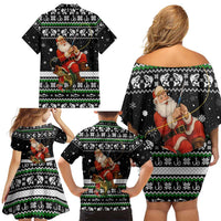 Santa Claus Fishing Christmas Family Matching Off Shoulder Short Dress and Hawaiian Shirt Xmas Holiday Patterns - Wonder Print Shop
