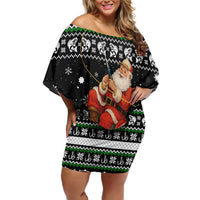 Santa Claus Fishing Christmas Family Matching Off Shoulder Short Dress and Hawaiian Shirt Xmas Holiday Patterns - Wonder Print Shop