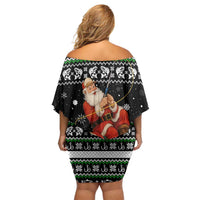 Santa Claus Fishing Christmas Family Matching Off Shoulder Short Dress and Hawaiian Shirt Xmas Holiday Patterns - Wonder Print Shop