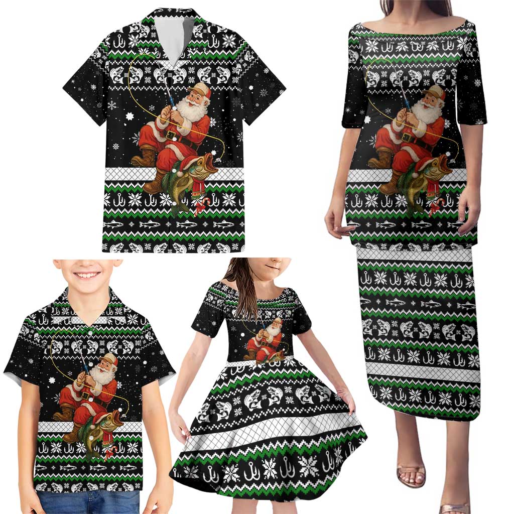 Santa Claus Fishing Christmas Family Matching Puletasi and Hawaiian Shirt Xmas Holiday Patterns - Wonder Print Shop