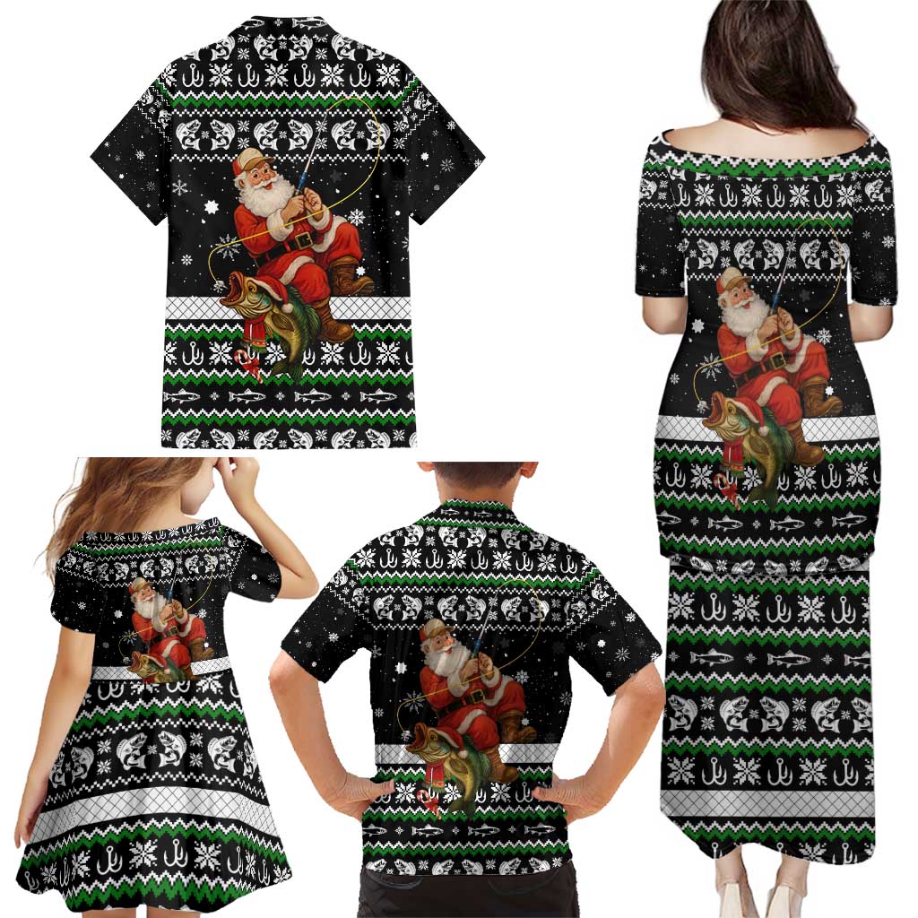 Santa Claus Fishing Christmas Family Matching Puletasi and Hawaiian Shirt Xmas Holiday Patterns - Wonder Print Shop