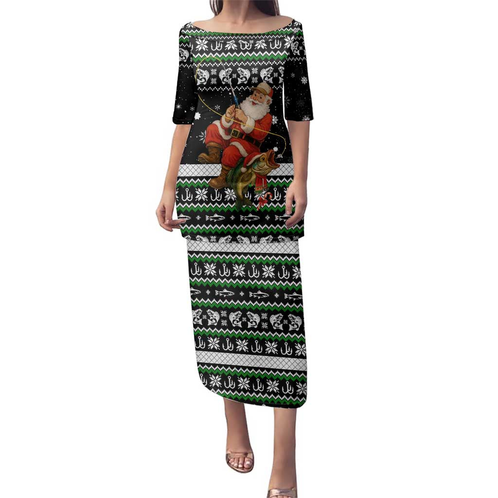 Santa Claus Fishing Christmas Family Matching Puletasi and Hawaiian Shirt Xmas Holiday Patterns - Wonder Print Shop