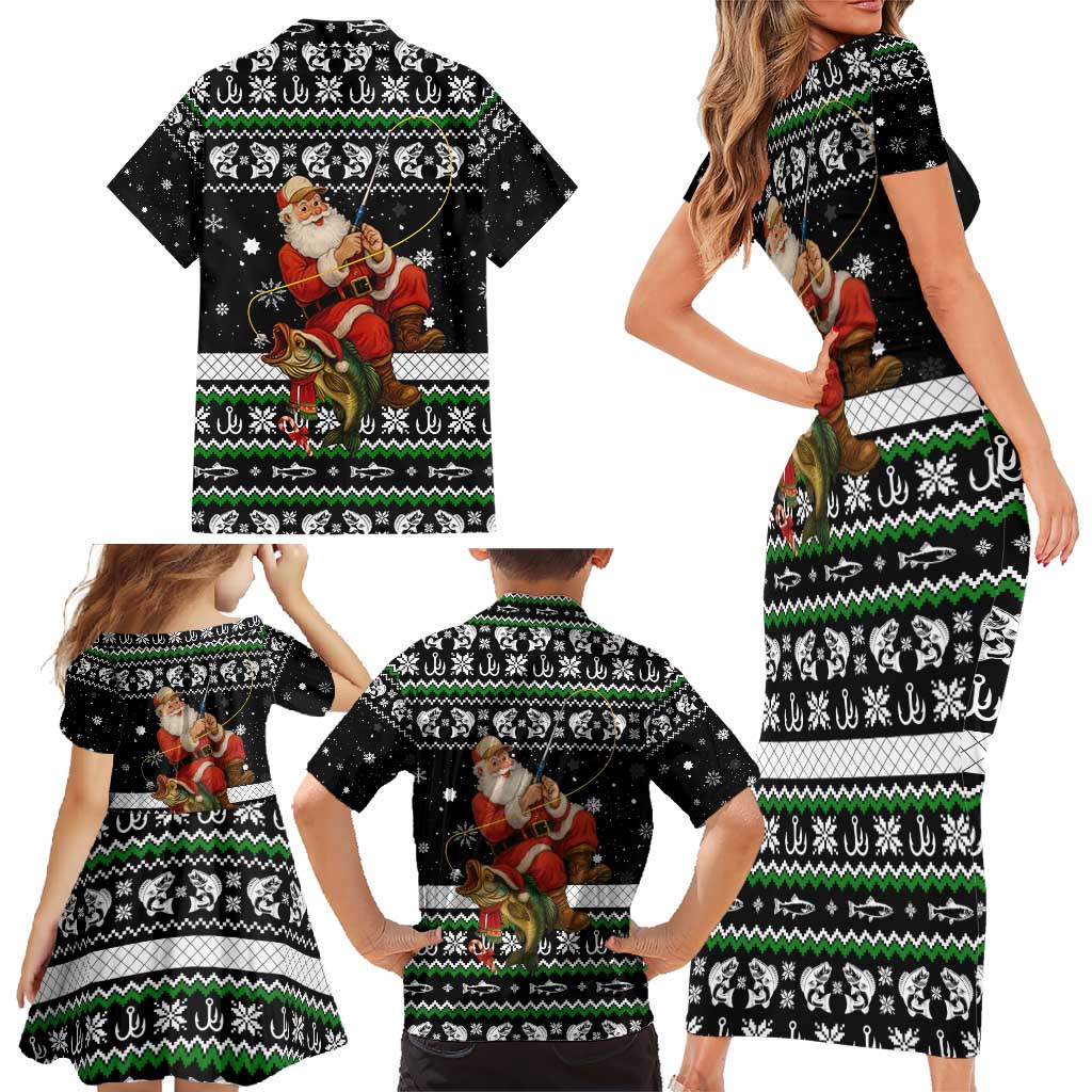 Santa Claus Fishing Christmas Family Matching Short Sleeve Bodycon Dress and Hawaiian Shirt Xmas Holiday Patterns - Wonder Print Shop