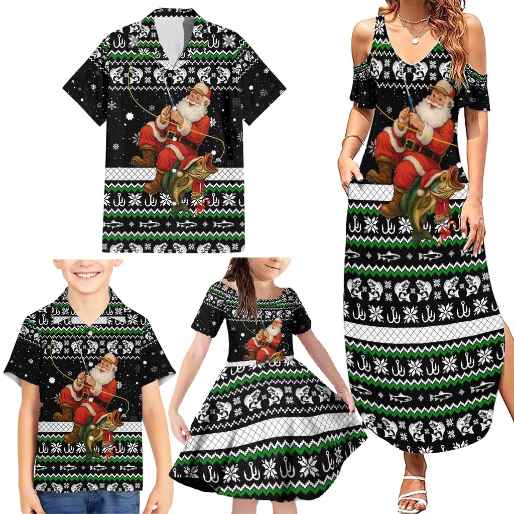 Santa Claus Fishing Christmas Family Matching Summer Maxi Dress and Hawaiian Shirt Xmas Holiday Patterns - Wonder Print Shop