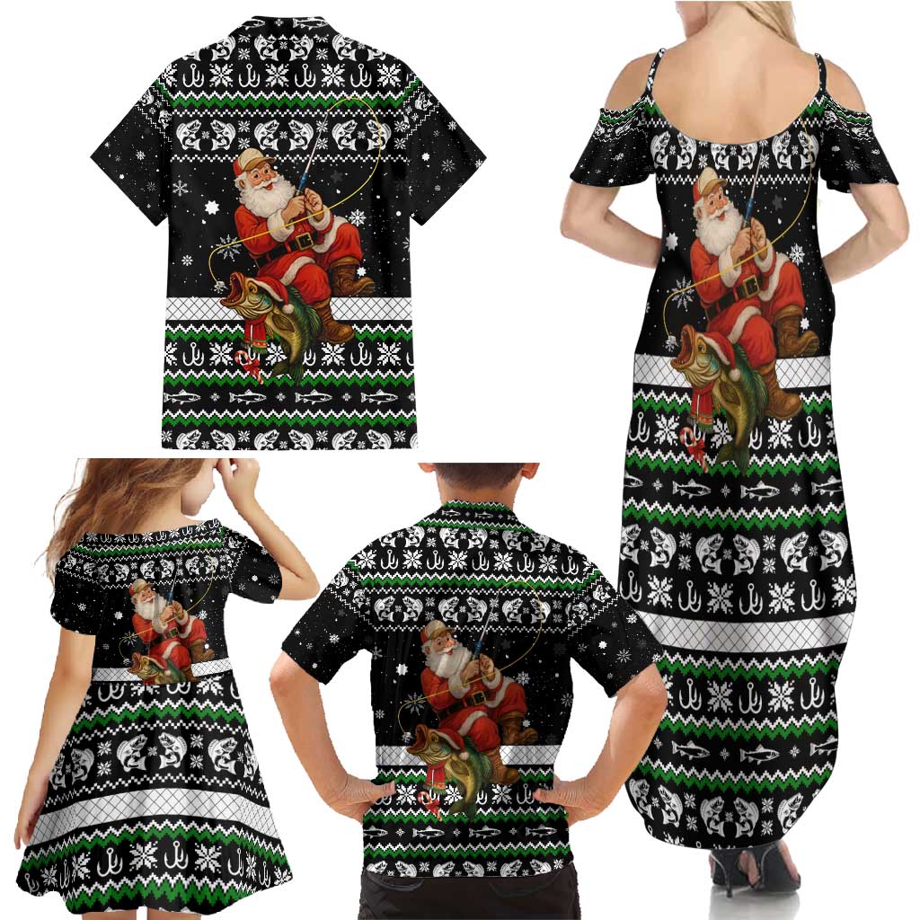 Santa Claus Fishing Christmas Family Matching Summer Maxi Dress and Hawaiian Shirt Xmas Holiday Patterns - Wonder Print Shop