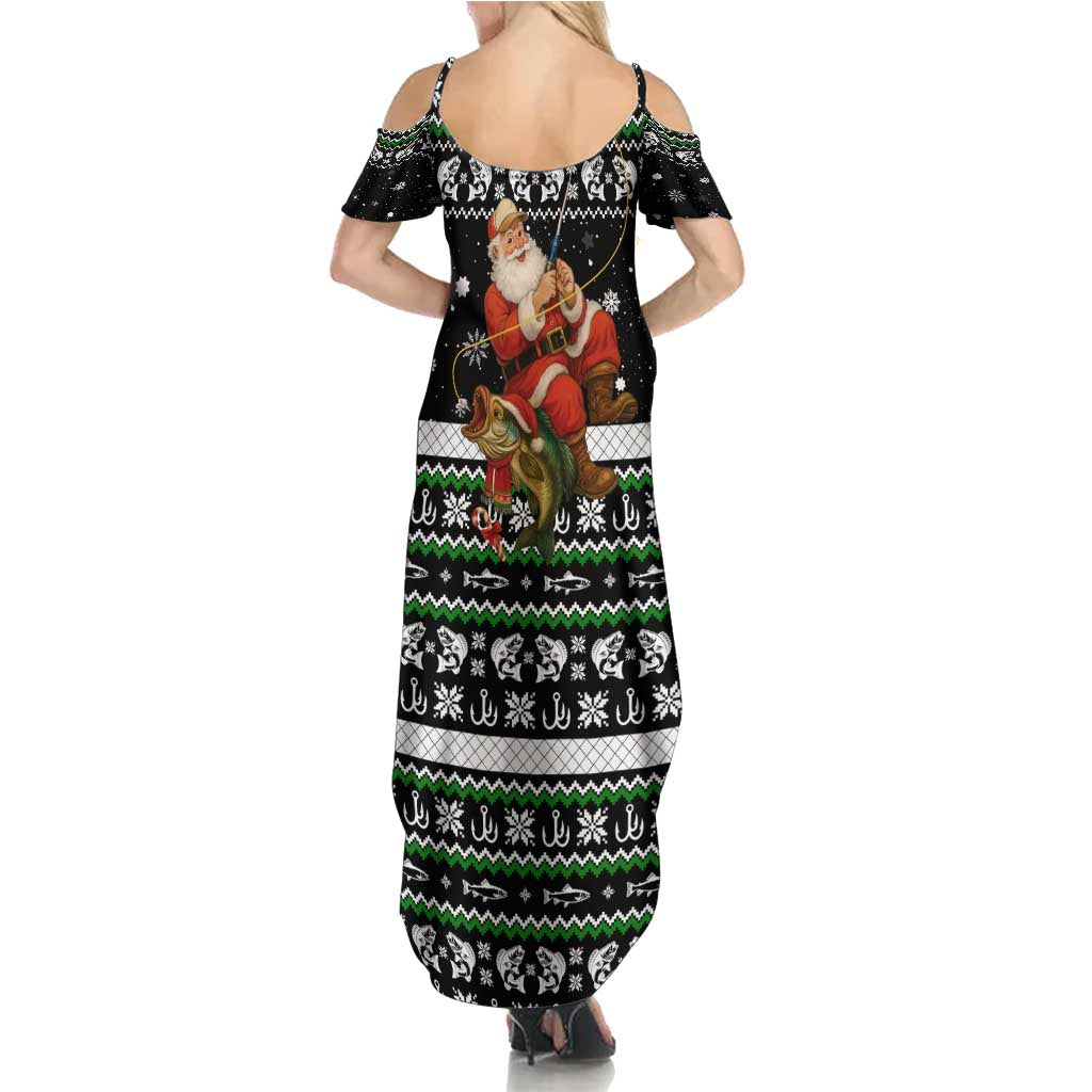 Santa Claus Fishing Christmas Family Matching Summer Maxi Dress and Hawaiian Shirt Xmas Holiday Patterns - Wonder Print Shop
