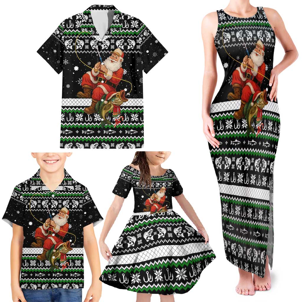 Santa Claus Fishing Christmas Family Matching Tank Maxi Dress and Hawaiian Shirt Xmas Holiday Patterns - Wonder Print Shop