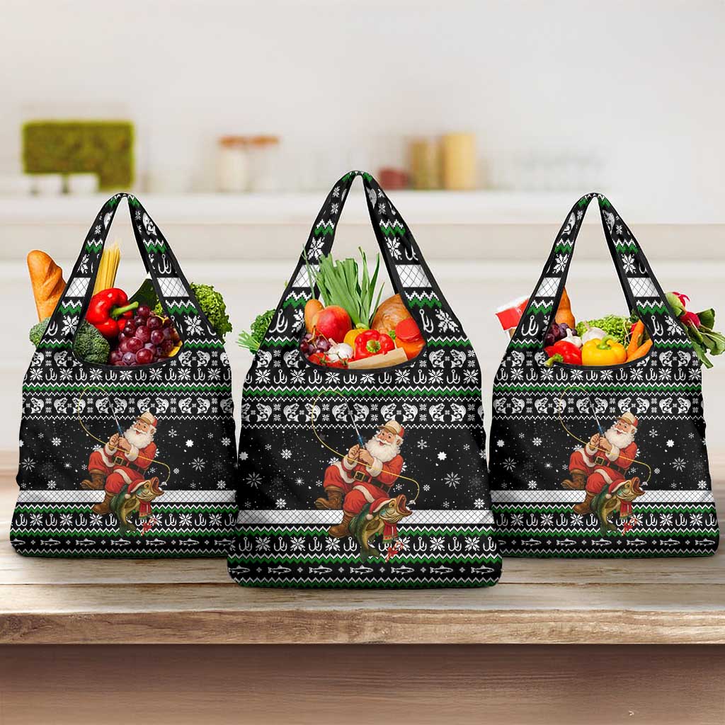 Santa Claus Fishing Christmas Grocery Bag Xmas Holiday Patterns - Wonder Print Shop