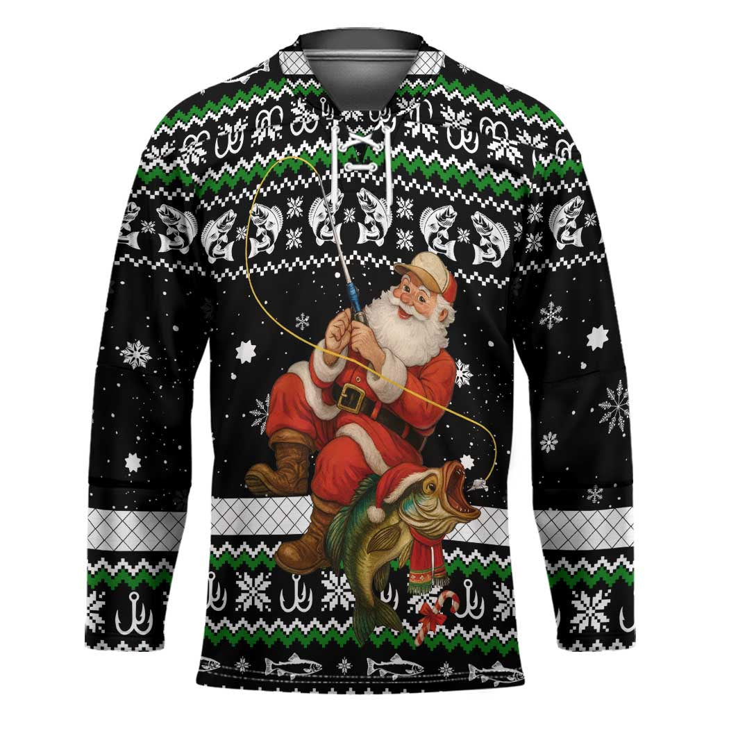 Santa Claus Fishing Christmas Hockey Jersey Xmas Holiday Patterns - Wonder Print Shop
