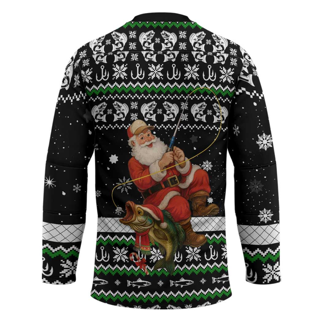 Santa Claus Fishing Christmas Hockey Jersey Xmas Holiday Patterns - Wonder Print Shop
