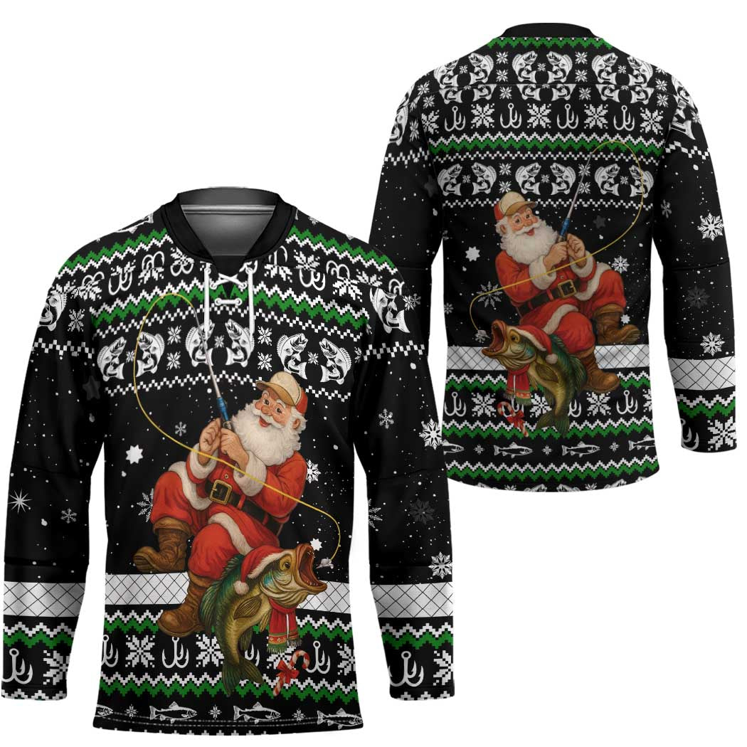 Santa Claus Fishing Christmas Hockey Jersey Xmas Holiday Patterns - Wonder Print Shop
