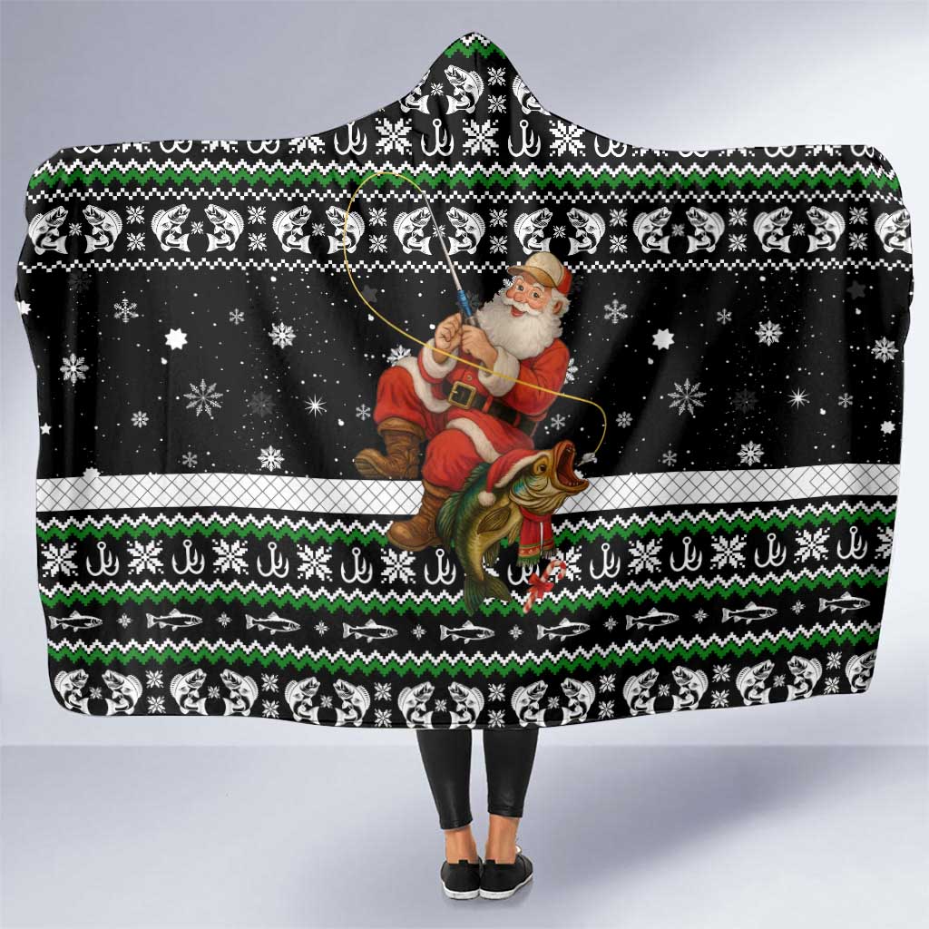 Santa Claus Fishing Christmas Hooded Blanket Xmas Holiday Patterns - Wonder Print Shop